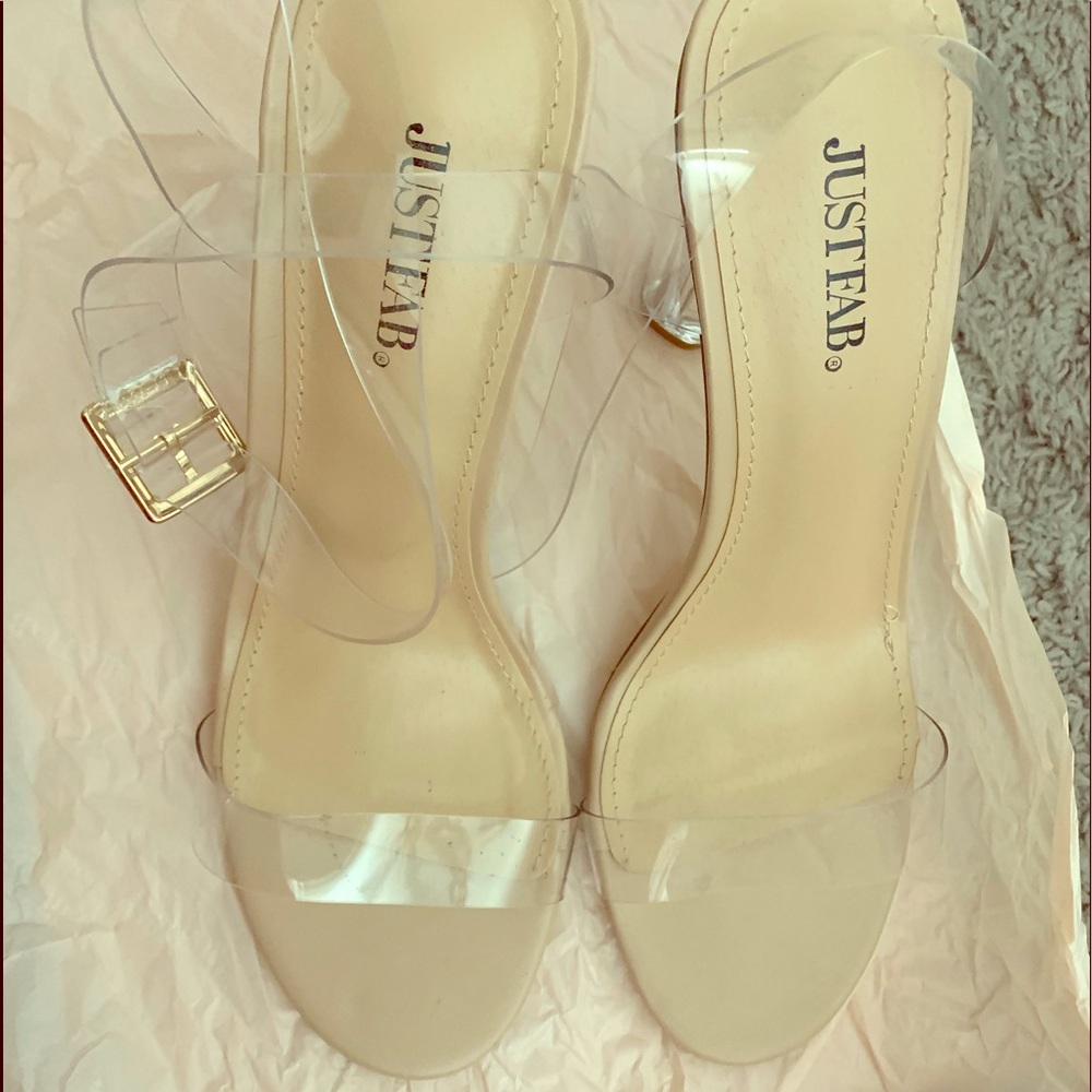 Nude clear heel sandals